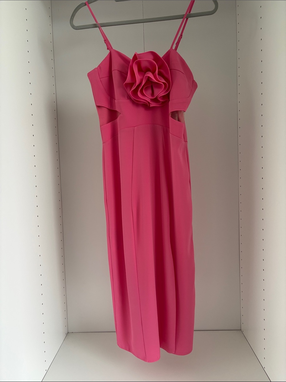 PINK Victoria's Secret Hot Pink Midi Dress with Rose Applique